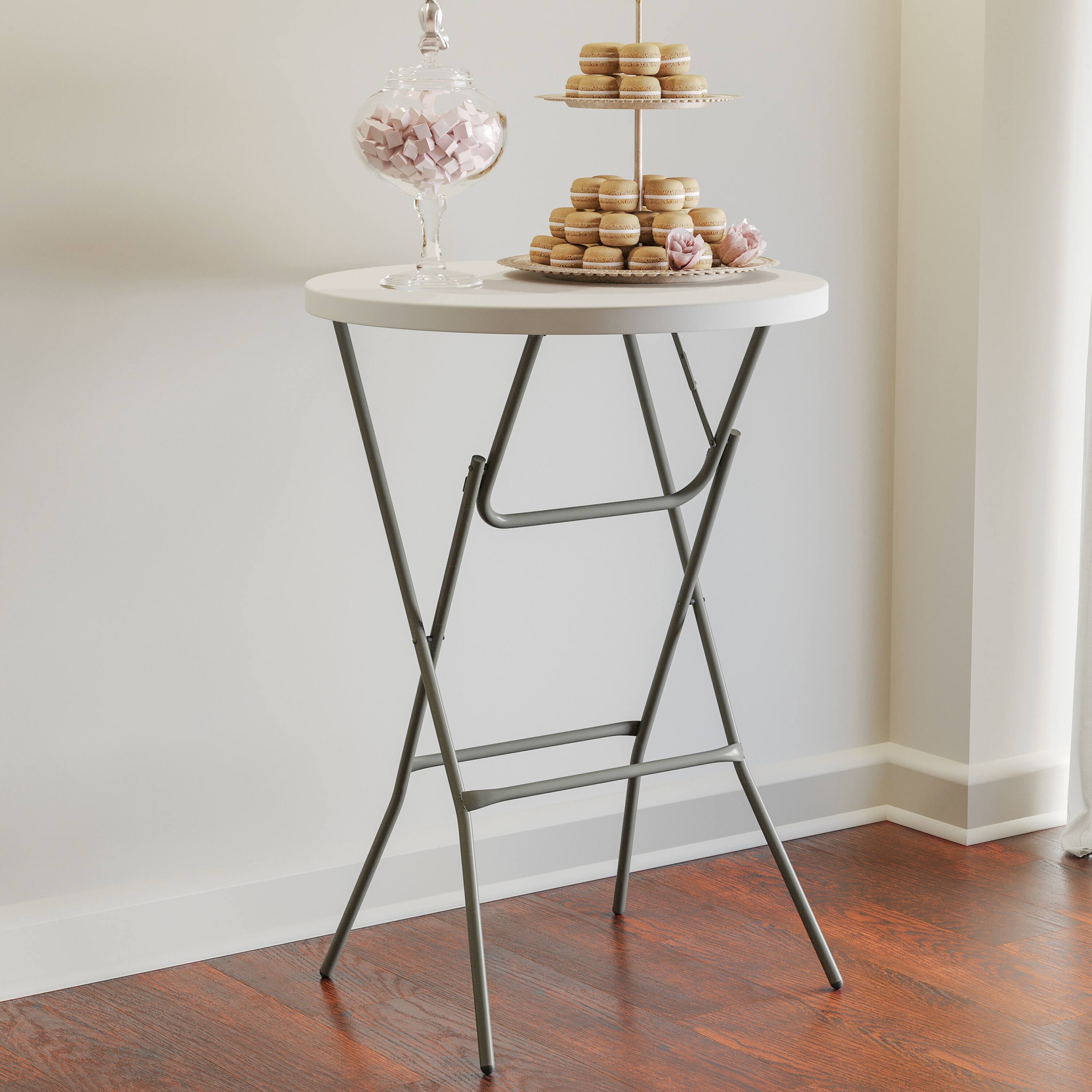 Alt View 1. Emma + Oliver - 2.6-Foot Round Plastic Bar Height Folding Table - Granite White.