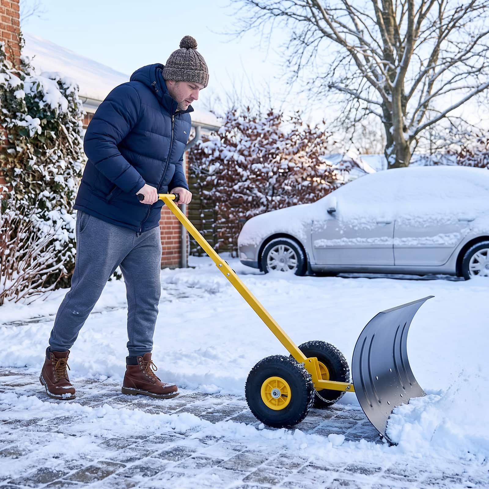 Winado - Snow Shovel with Wheels, 24" Wide 18" Long Snow Plow Shovel Angle & Height Adjustable Padded Handle Efficient - Black