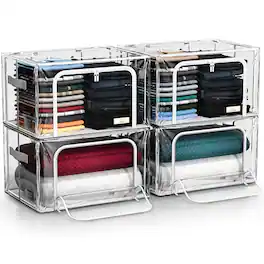 Sorbus - 4 Pack Medium Stackable & Foldable Plastic Storage Bags - Clear