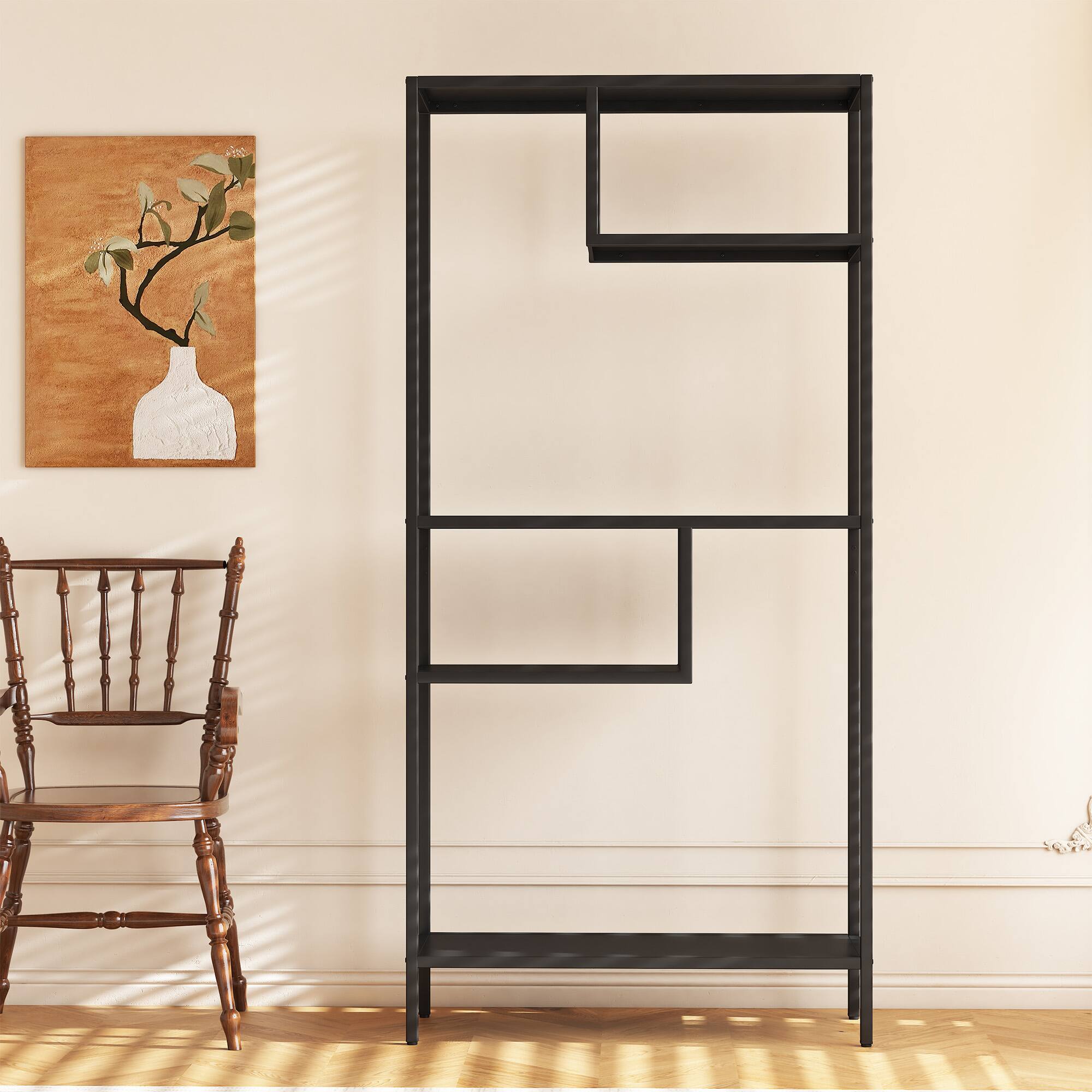 Left. Anysun - Anysun Freestanding Modern 4-Cubby Storage Shelf Organizer with Reinforced Metal Legs, Assembly Required - Black.