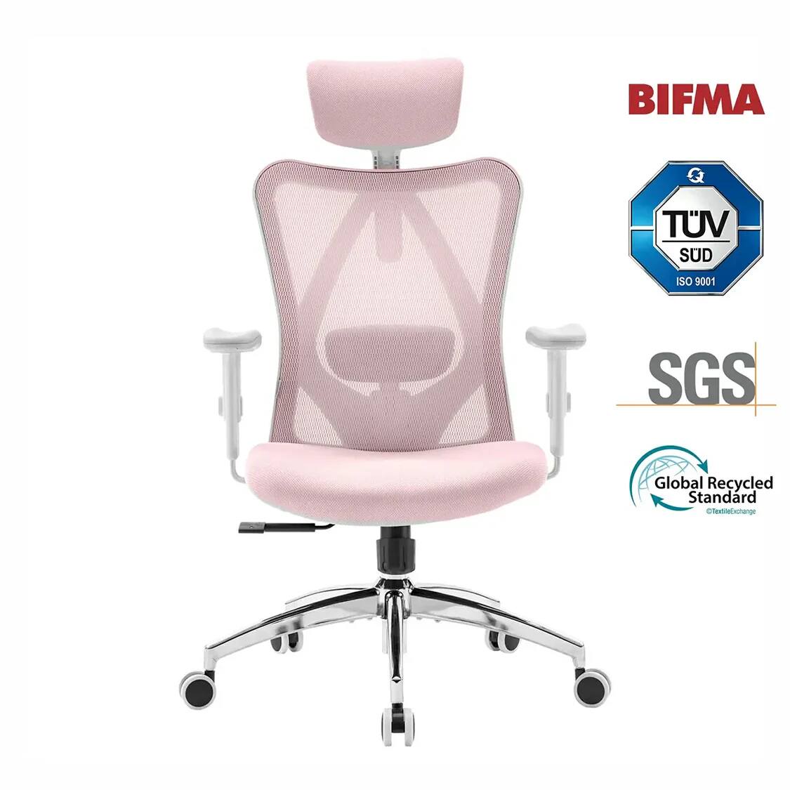 SIHOO - M18 Ergonomic Office Chair, Computer Desk Chair with Adjustable Headrest, High Back Swivel Chair for Home Office - Pink