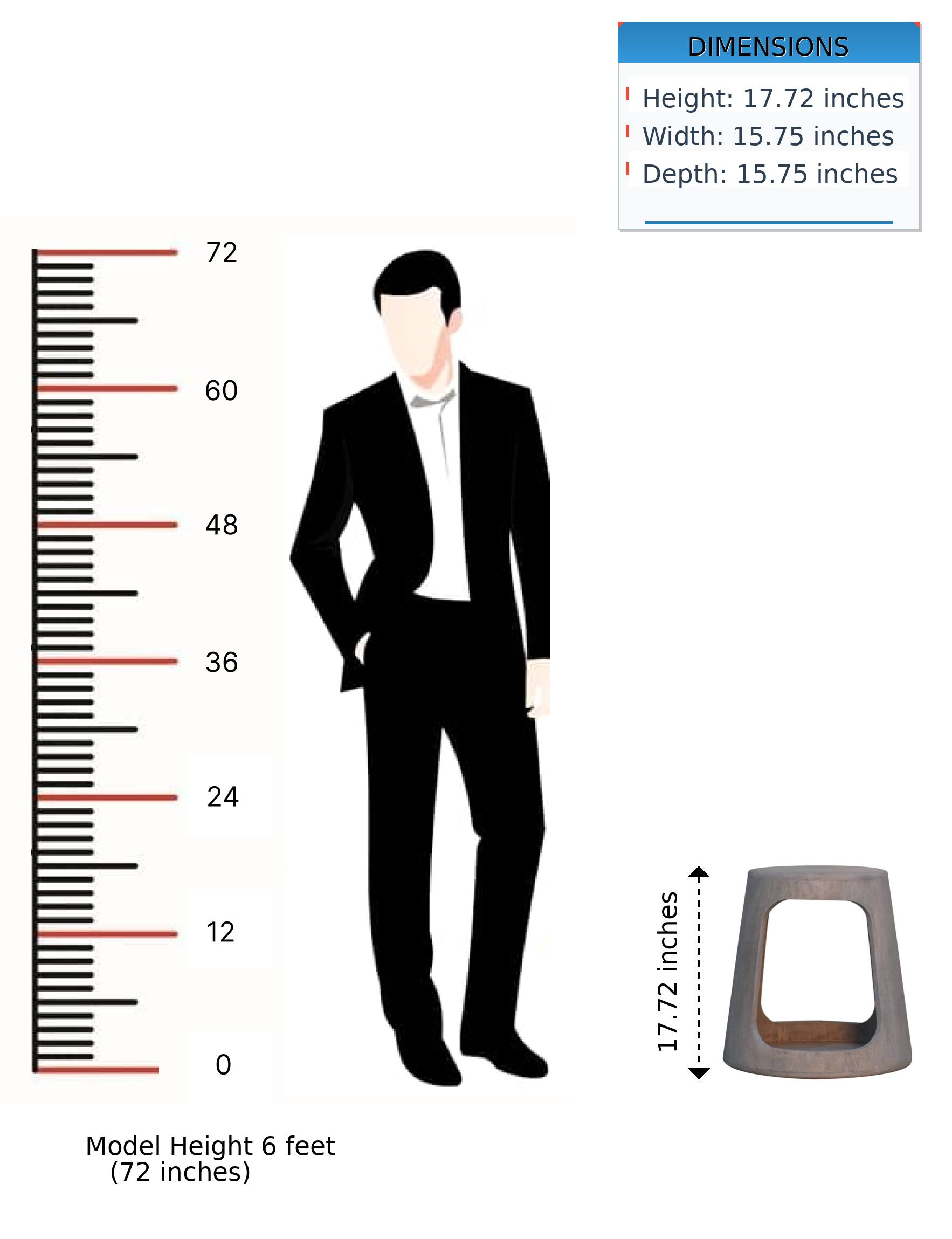 DIMENSIONS  
Height: 17.72 inches  
Width: 15.75 inches  
Depth: 15.75 inches  

Model Height: 6 feet (72 inches)
