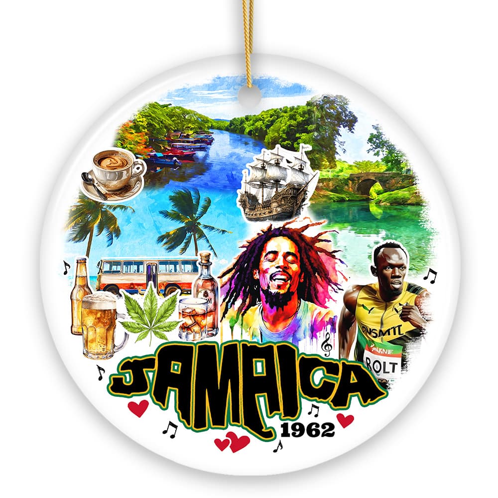 OrnamentallyYou - Culturally Vibrant Jamaica Ceramic Art Ornament Artistic Caribbean Souvenir and Christmas Decor Circle - Multi-colored
