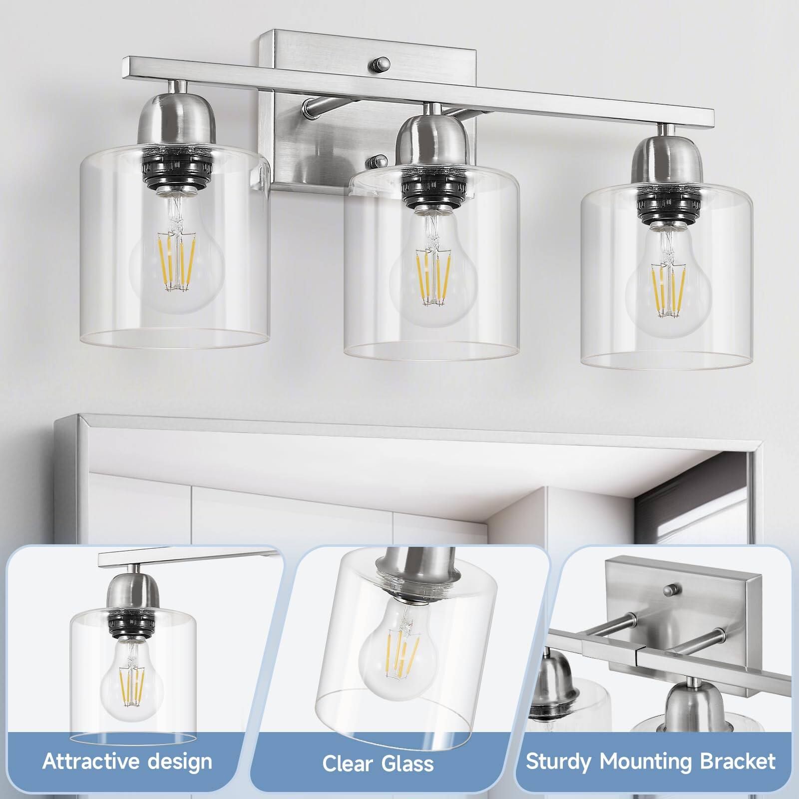 Attractive design  
Clear Glass  
Sturdy Mounting Bracket