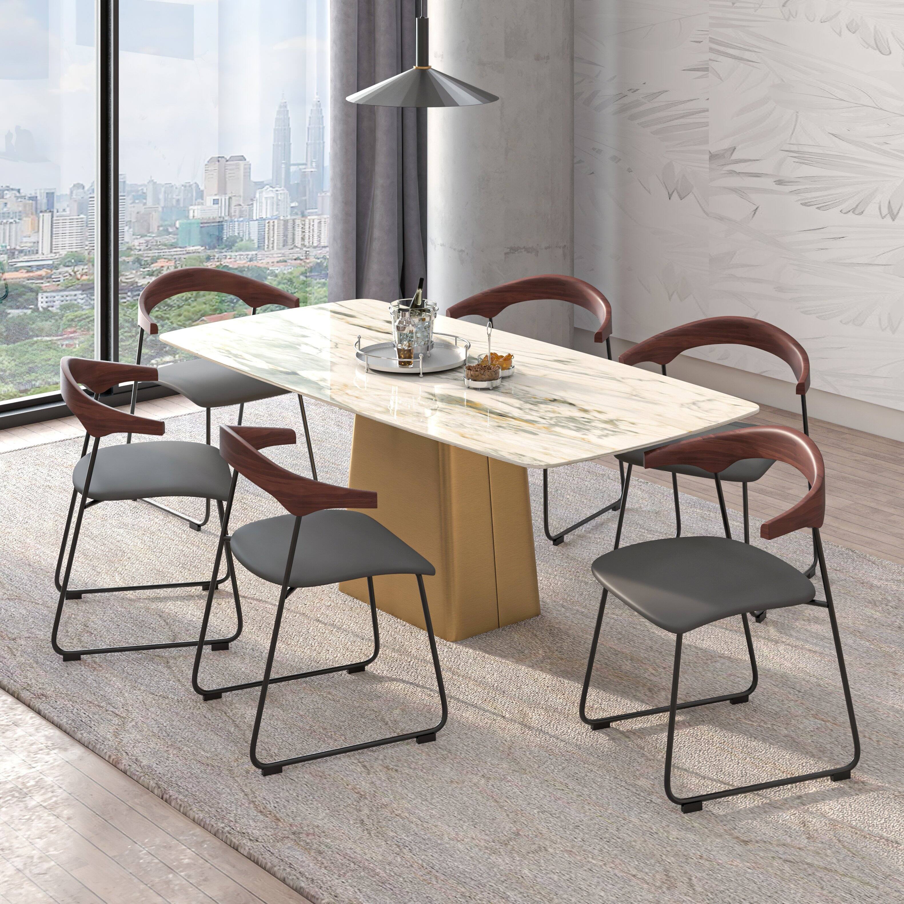 Left. LeisureMod - Lyra 2-PCS Modern Fabric & Beech Wood Dining Chair with Iron Legs - Black Walnut/Black.