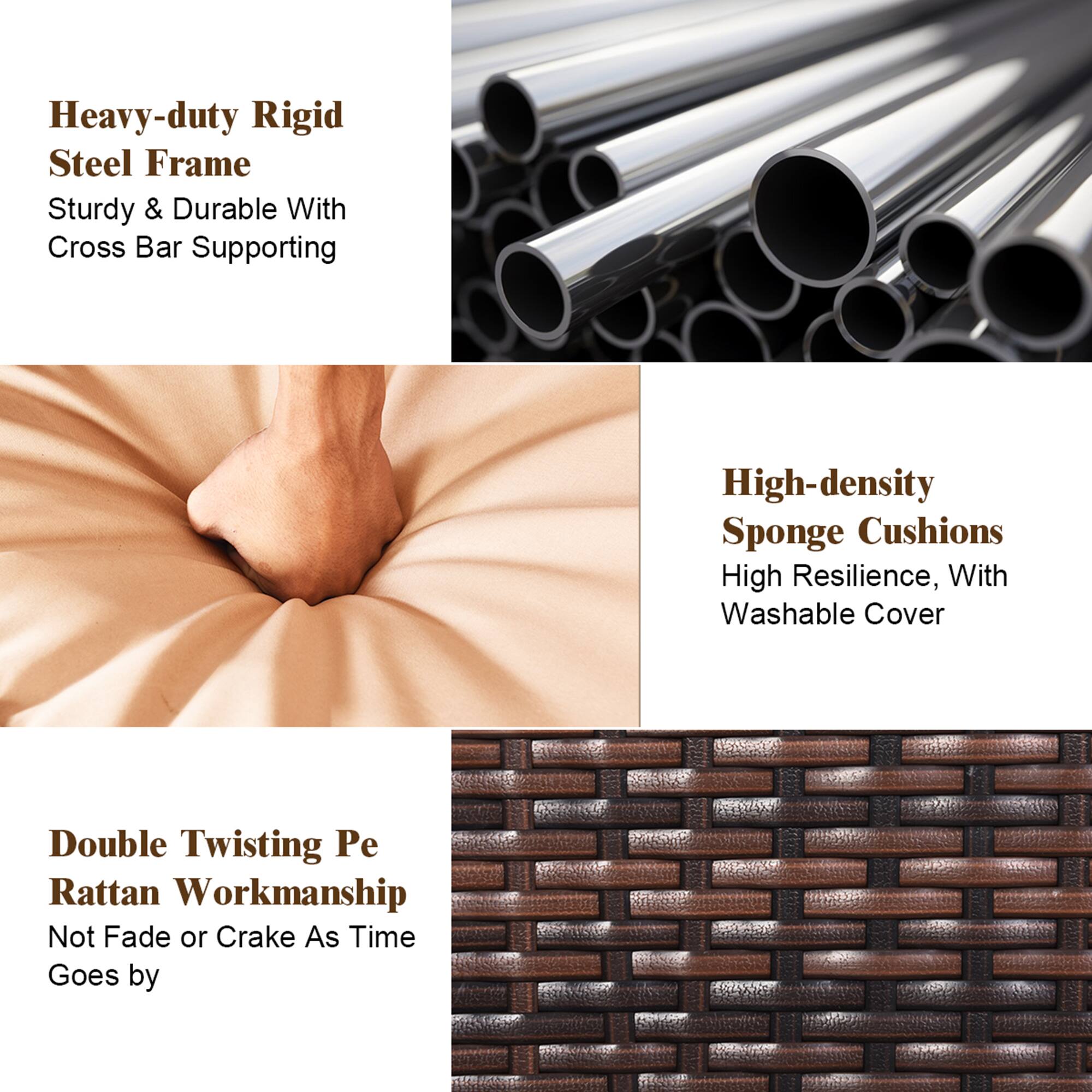 Heavy-duty Rigid Steel Frame, High-density Sponge Cushions, Double Twisting Pe Rattan Workmanship