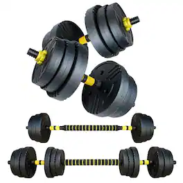 Loheer - Adjustable Dumbbells 45 lbs Set with Connector, Convertible Dumbbell Barbell Set for Home Gym Strength Training - Black