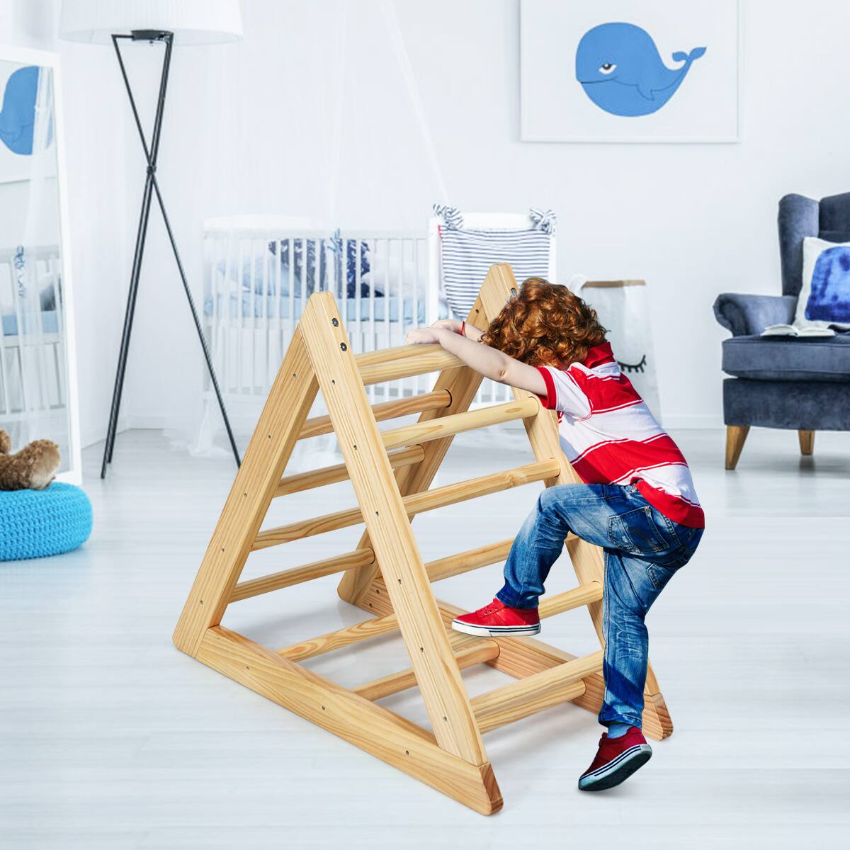 Alt View 9. Costway - Costway Wooden Climbing Pikler Triangle with Climbing Ladder For Toddler Step Training - Natural Wood.