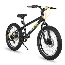 JOYSTAR - 20 Inch Mountain Bike for Kids Ages 7-13, 7 Speed Disc Brakes MTB, Fat Tire Kids Bicycles for Boys Girls - Black