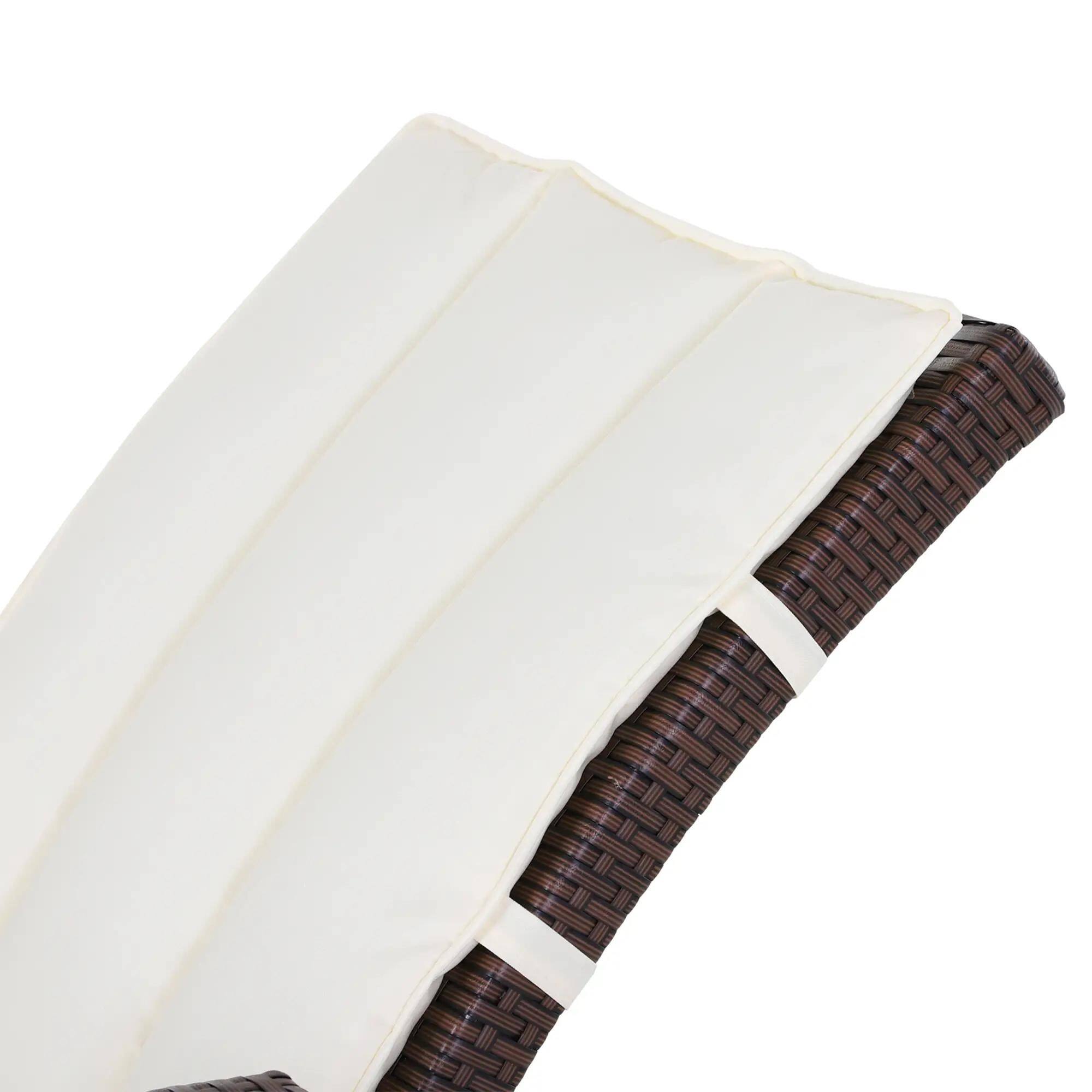 Left. Resenkos - Resenkos Rattan Rocking Chair with Footstool, Beige, Outdoor Lounger, Mixed Brown/Cream White - Mixed Brown/Cream White.