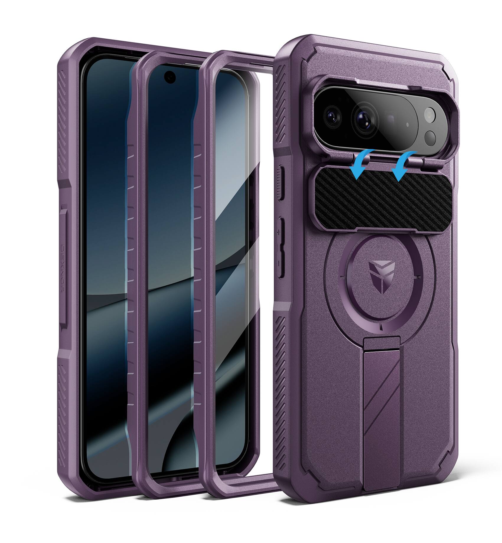 Front. Dexnor - Rugged Case for Google Pixel 10 Pro XL with Camera Cover & Kickstand & Screen Protector, Compatible with MagSafe - Phantom Purple.