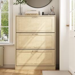 Famapy - 3 - Tier Rattan - Front Flip - Down Shoe Cabinet with Adjustable Shelves - Wooden