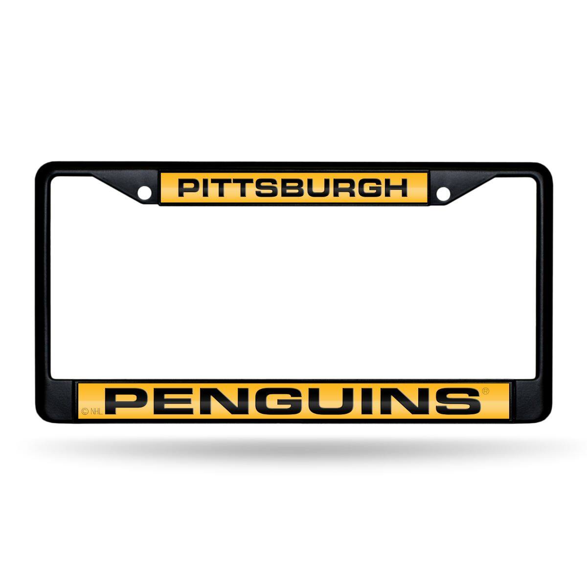 Pittsburgh Penguins Hockey Black Painted Metal Laser Cut License Plate Frame