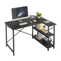 Bestier L-Shaped Corner Computer Desk with Storage Shelf - 48" wide - Grained Black - Front_Zoom