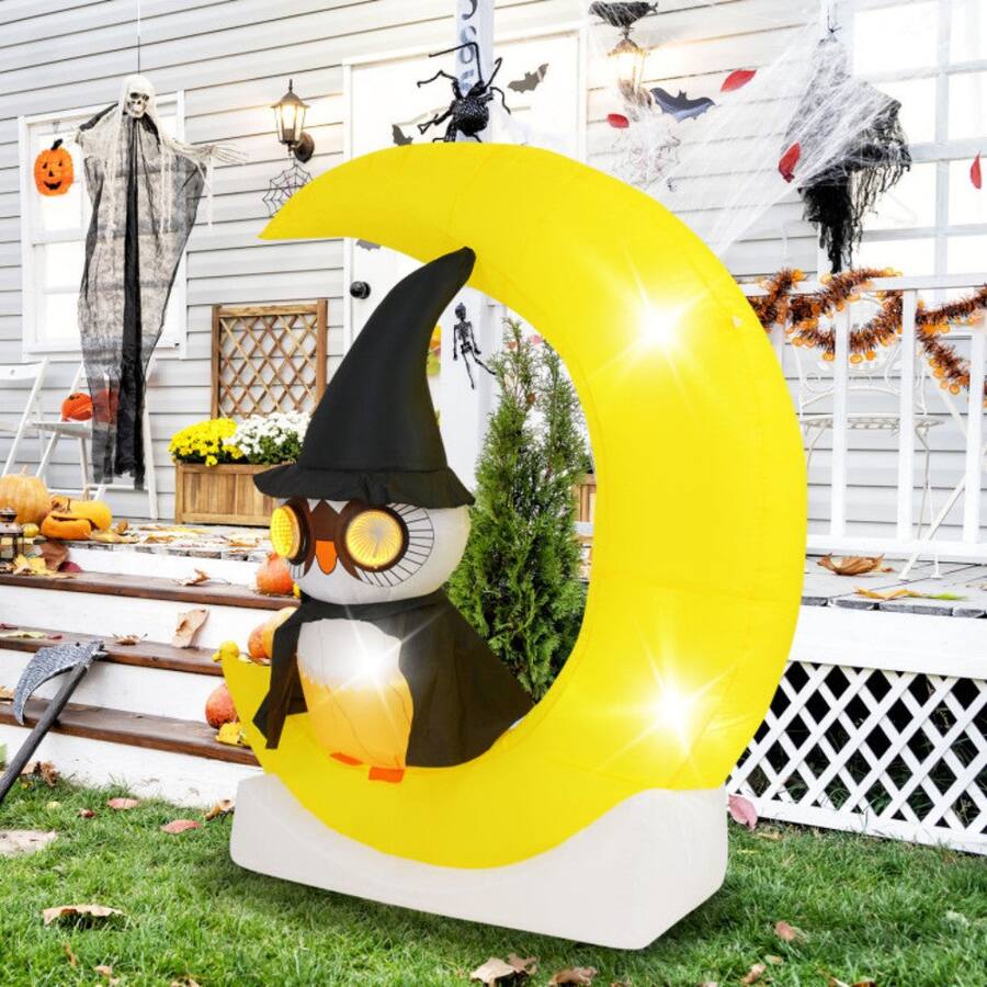 Boyel Living Large Moon and Wizard Owl Halloween Inflatable with LED ...