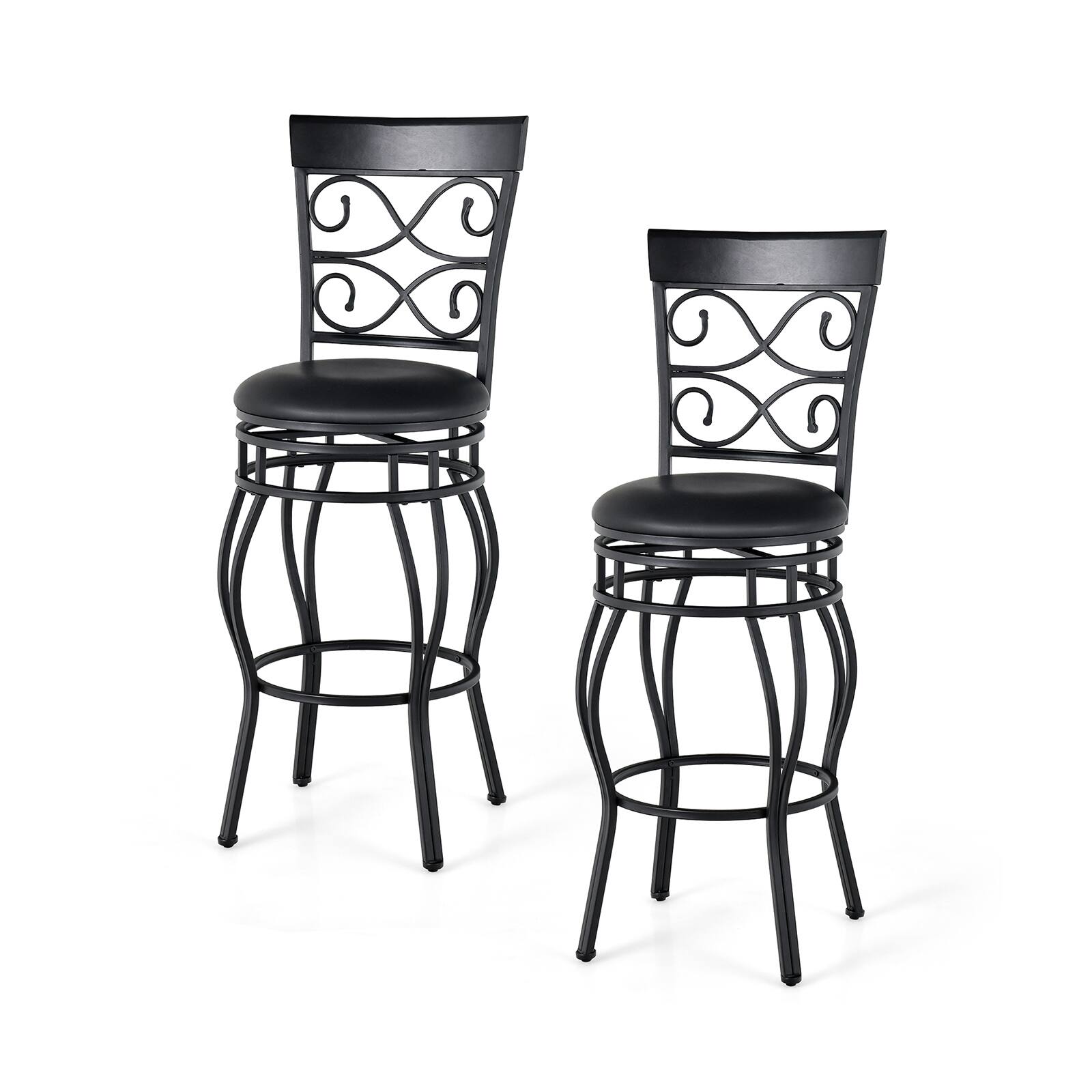 Front. Ecooso - Set of 2 30 Inch Bar Stools with Backrest and Footrest for Home Bar or Kitchen - Black.