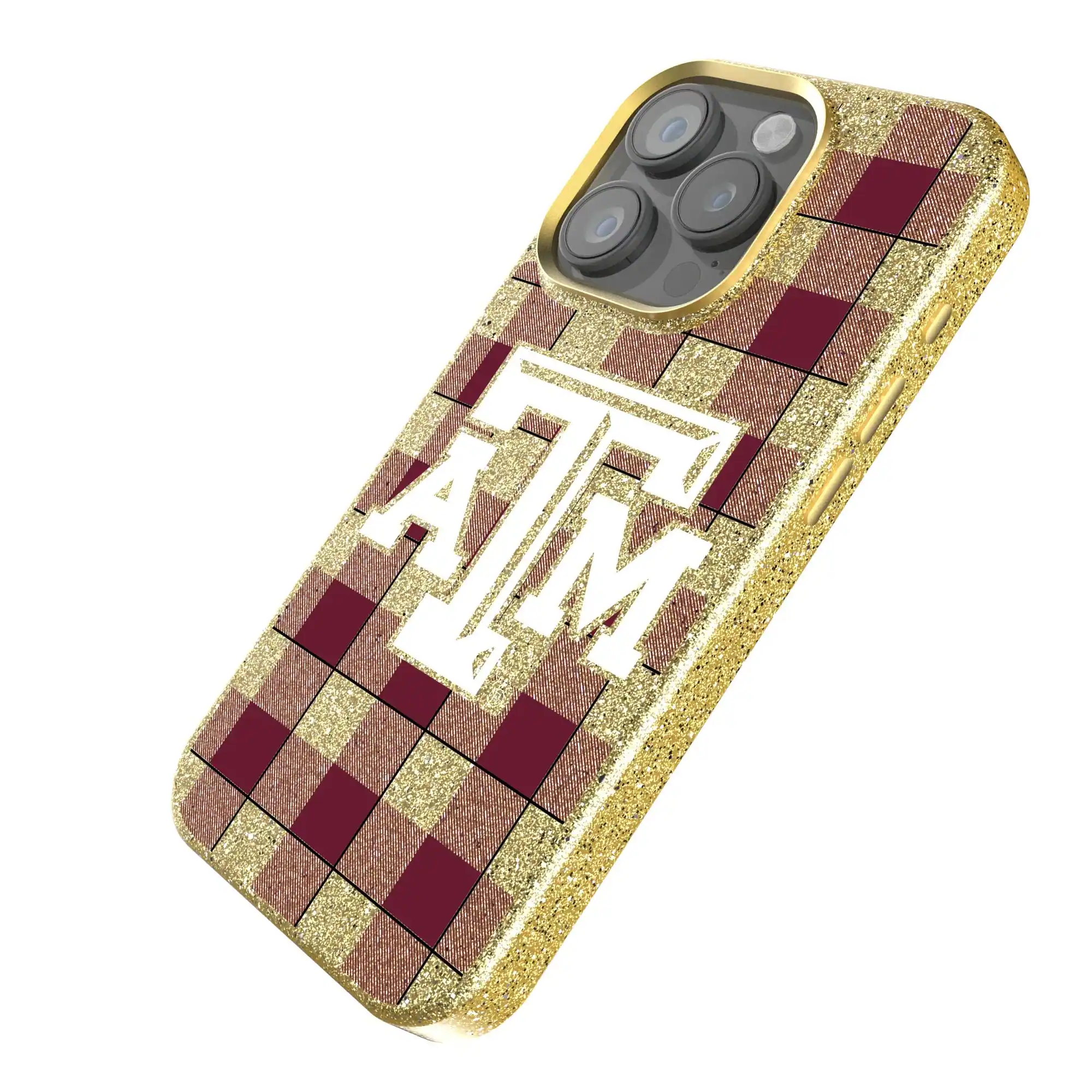 Alt View 1. Keyscaper - Texas A&M Aggies Plaid Bling iPhone Case - 16 Pro - Gold.