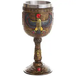 Pacific Trading - Ancient Egyptian Winged Horus Falcon Ceremonial Wine Goblet Chalice Cup Resin Body Stainless Steel Cup 7 ounce - Gold