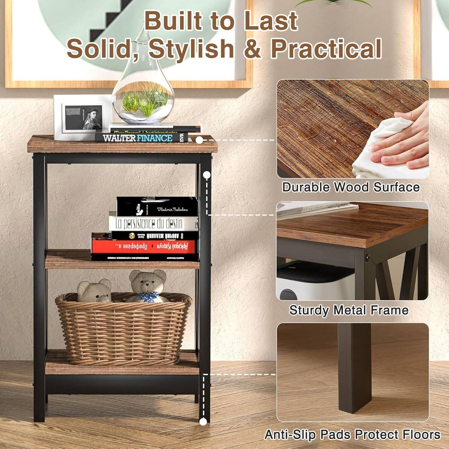 Built to Last  
Solid, Stylish & Practical  

- Durable Wood Surface  
- Sturdy Metal Frame  
- Anti-Slip Pads Protect Floors