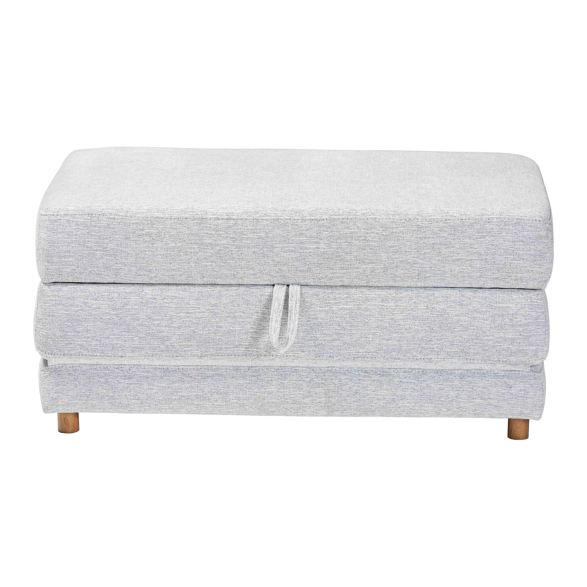 Angle. Baxton Studio - Sabriel Modern Fabric Convertible Sleeper Ottoman - Light Grey/Oak Brown.