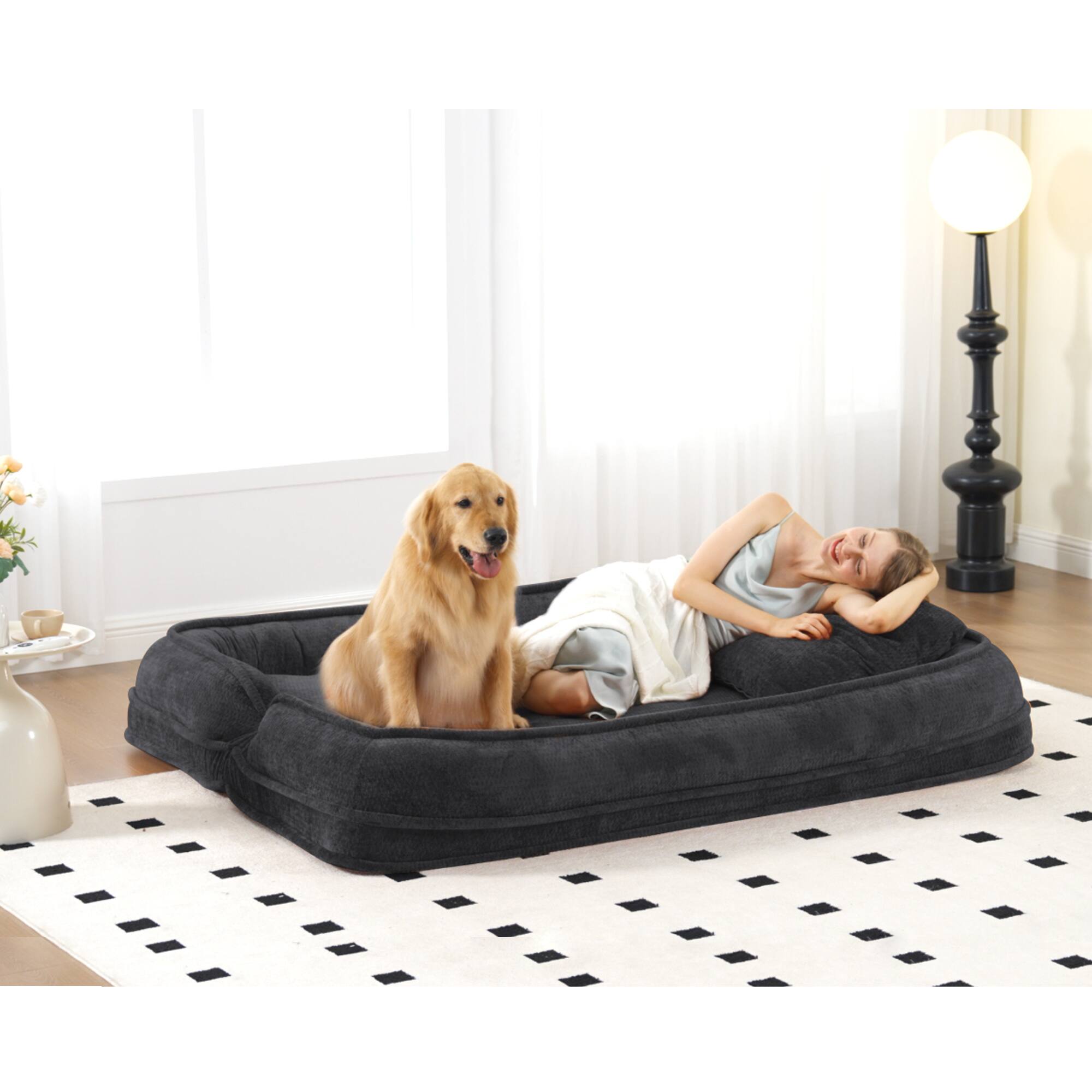 Alt View 8. GOODSILO - Extra Large Convertible Floor Sofa Bed with Adjustable Backrest for Comfortable Lounging and Napping - Black.