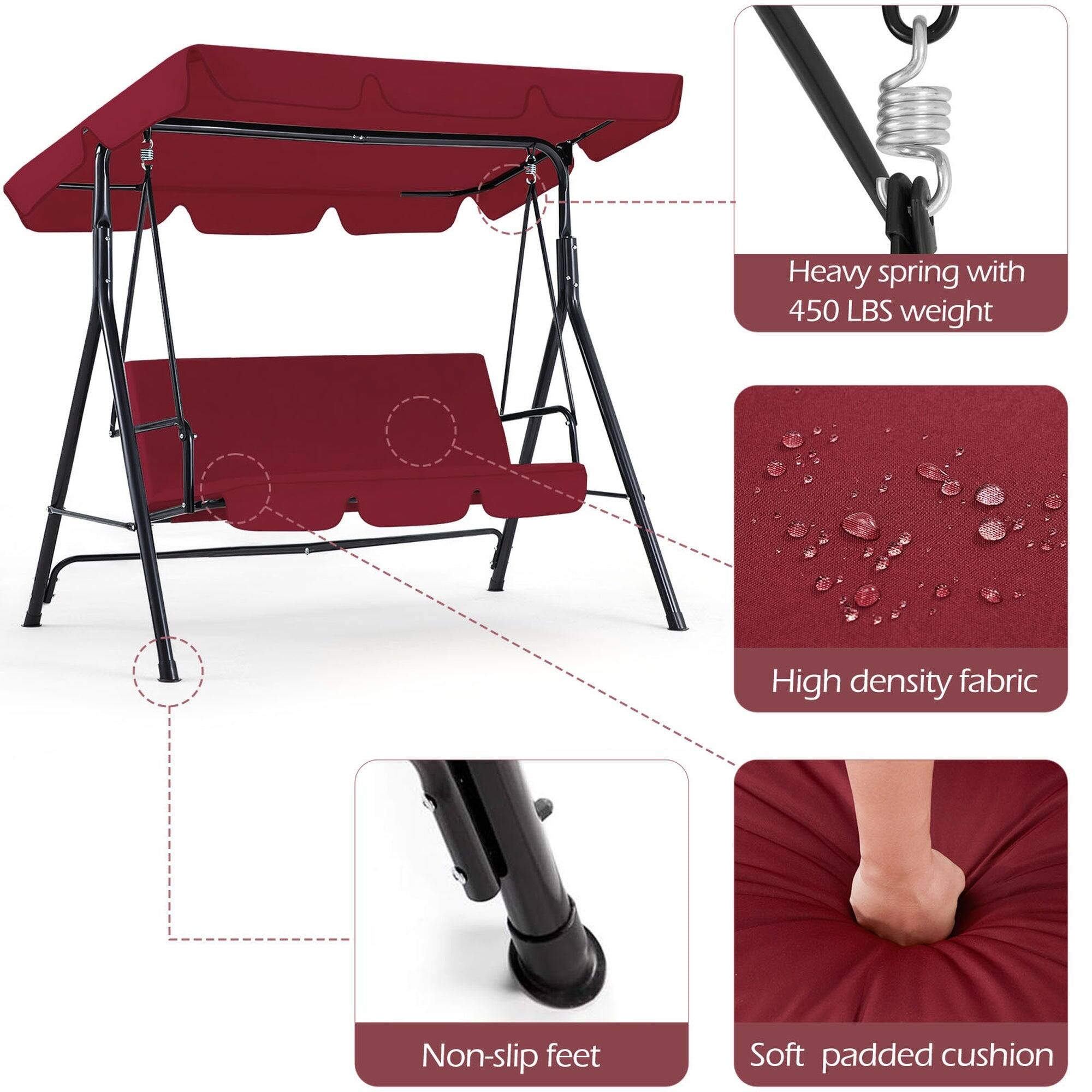 Heavy spring with 450 LBS weight  
High density fabric  
Non-slip feet  
Soft padded cushion