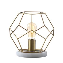 Jonathan Y - James 10" MidCentury Glam Metal/Marble Geometric LED Table Lamp, Brass - Brass Gold