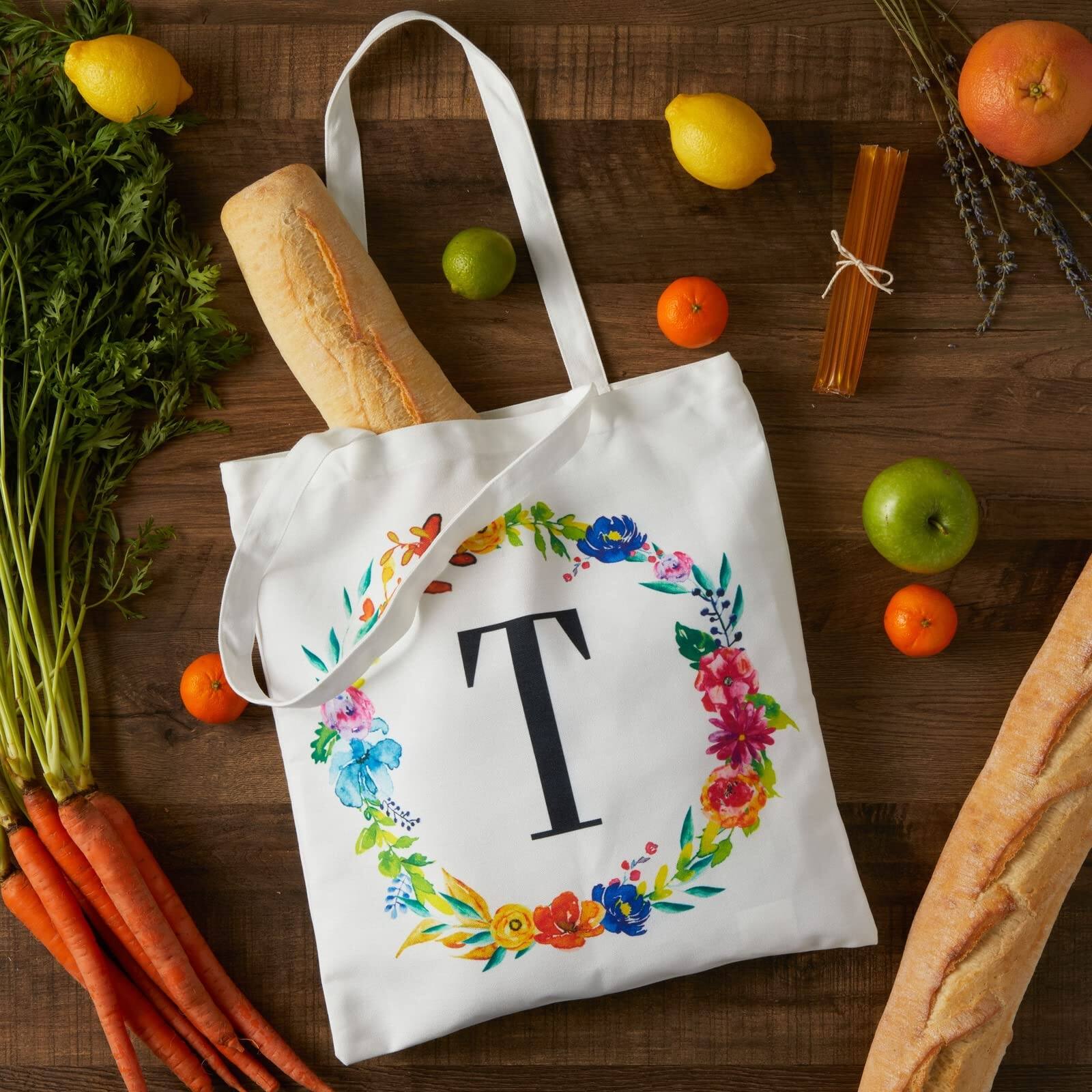 Alt View 2. Paradigms Interiors - Set Of 2 Reusable Monogram Letter Personalized Tote Bags For Women Floral 29 Inches - Letter S.