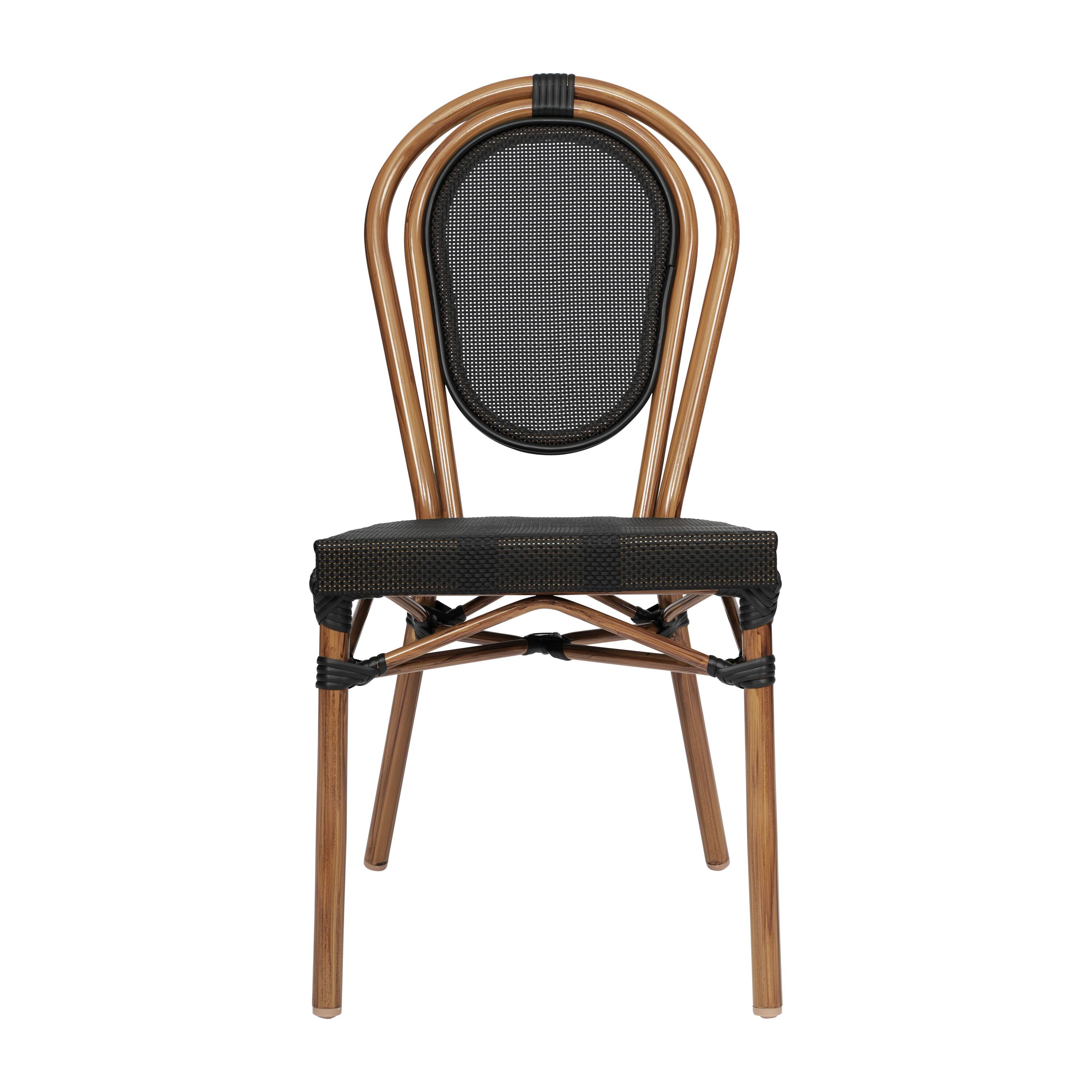 Alt View 9. Emma + Oliver - 2 Pack Stacking Bistro Chair with Bamboo Print Metal Frame - Black/Natural Frame.