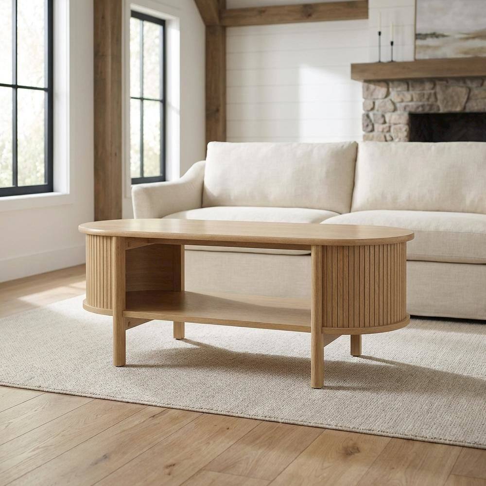 Angle. FurniFact - Rectangular Coffee Table with Wooden Base and Modern Design - Brown.
