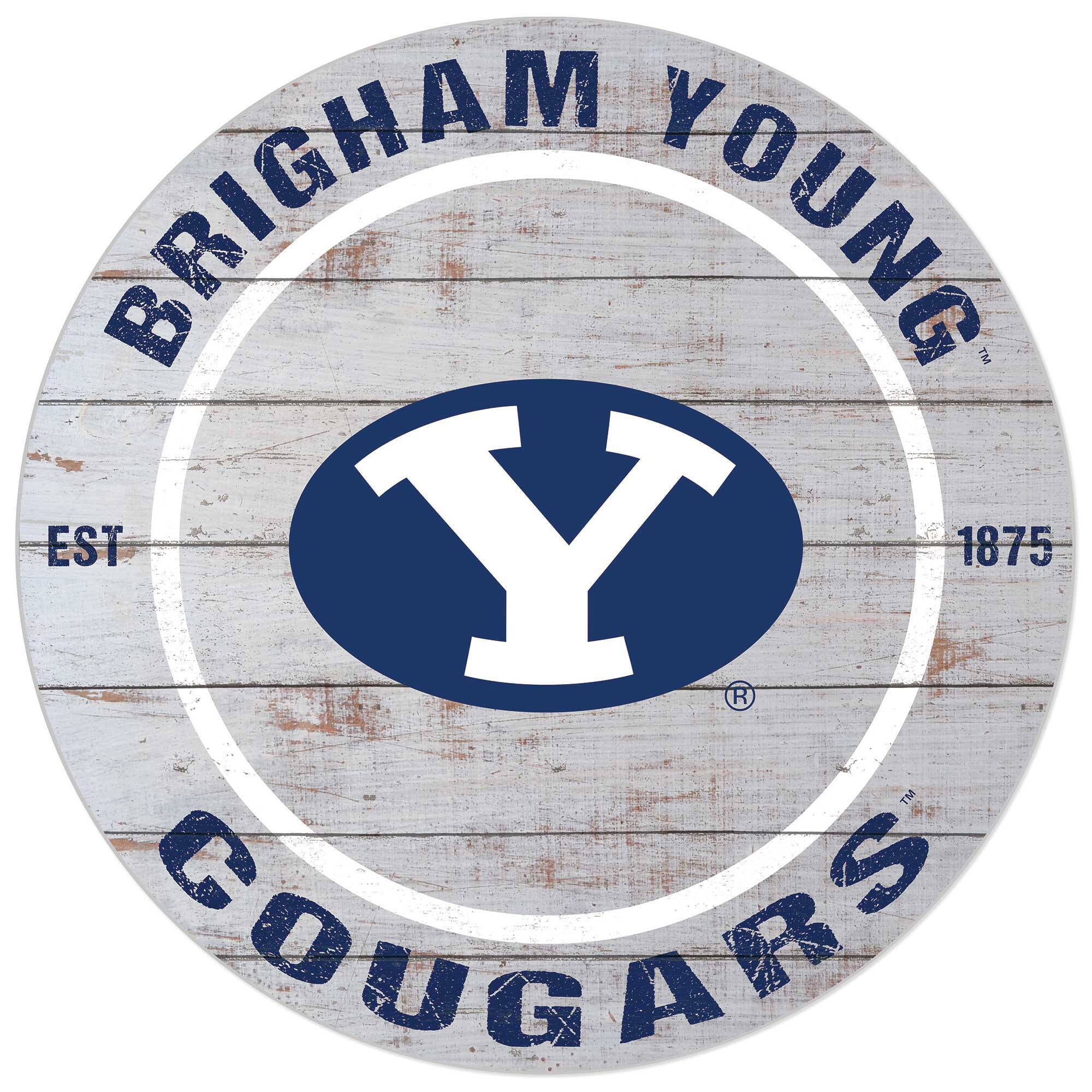 White BYU Cougars 20'' x 20'' Indoor/Outdoor Weathered Circle Sign