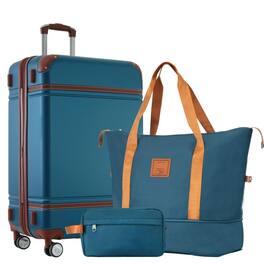 BreeBe - Hardshell Luggage Set with Bags, Lightweight 24-Inch Vintage Suitcase with Double Spinner Wheels & TSA Lock - Blue