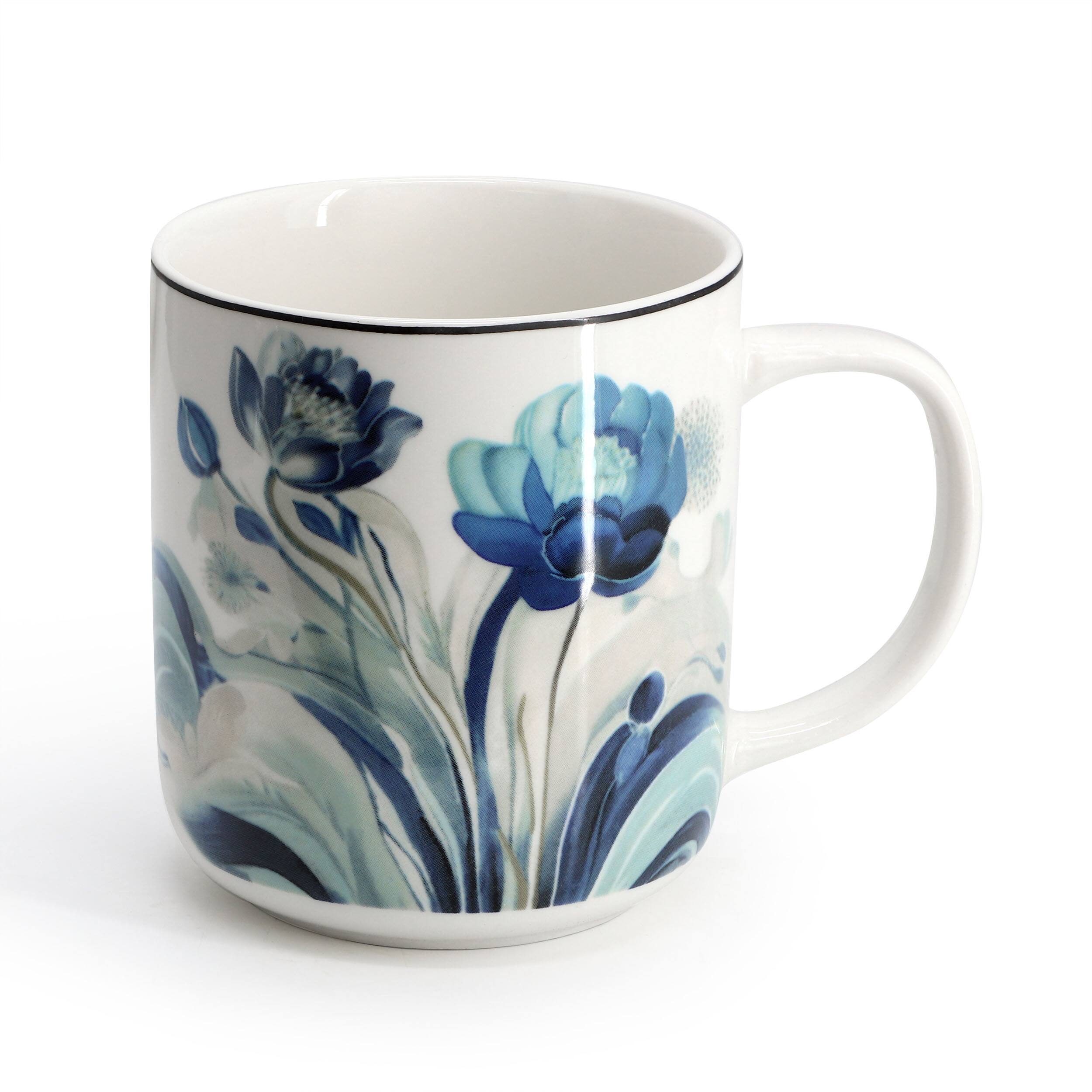 Alt View 4. Elama - Elama Peony Garden 16 Piece Floral Design Round Porcelain Dinnerware Set in Blue - White and Blue.