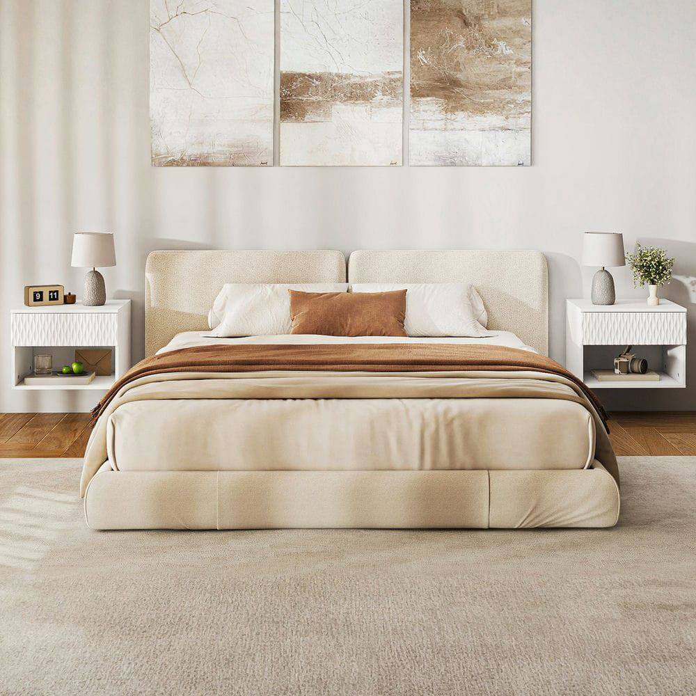 Alt View 8. Kadyn - Wavy-Textured Double-Mounted Wall-Mounted Floating Nightstand with Drawer for Bedroom - White - White.