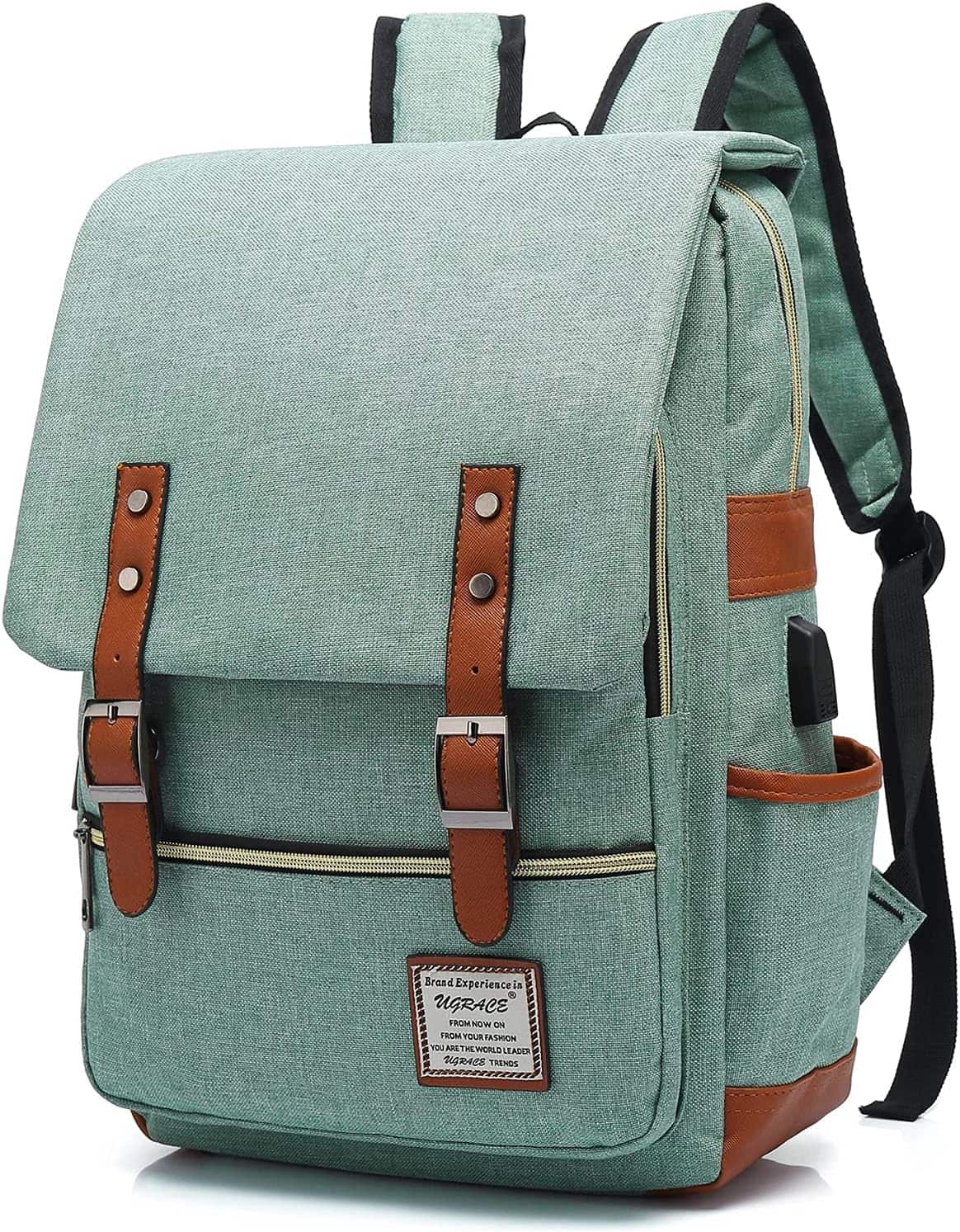 Vulpecula Spade - Vintage Laptop Backpack with USB Charging Port, Water Resistant Travelling Backpacks College Bag - Green