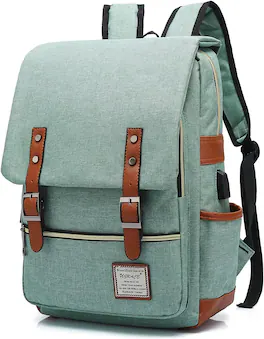 Vulpecula Spade - Vintage Laptop Backpack with USB Charging Port, Water Resistant Travelling Backpacks College Bag - Green