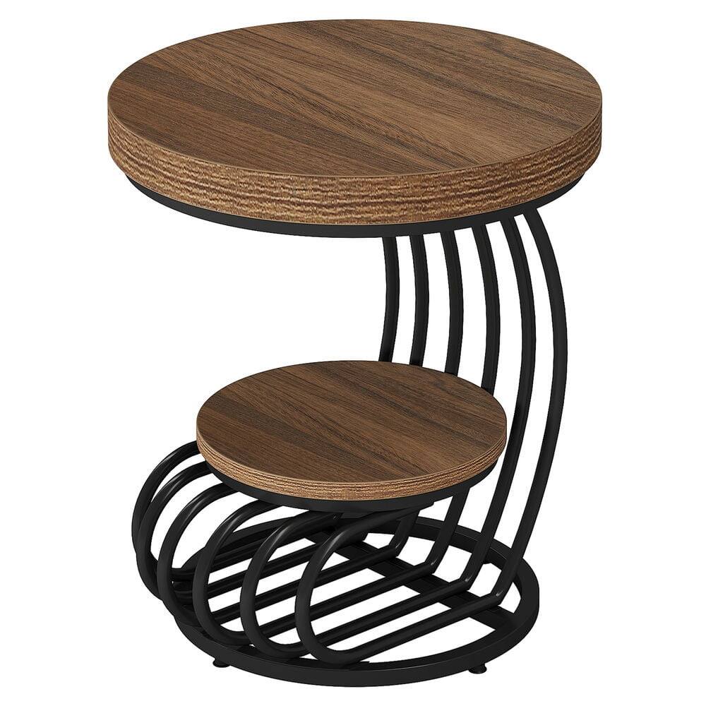 Angle. Kadyn - Kadyn Sofa Side End Table, Round Couch Table, 2 Tiers Faux Marble Side Table with Storage Shelf,Light Brown - Light Brown.