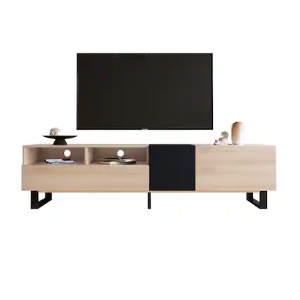 Front. Dexmalle - Dexmalle-Modern TV Stand for 80 Inch TVs Entertainment Center with Double Storage Space-Wood - Natural Wood.