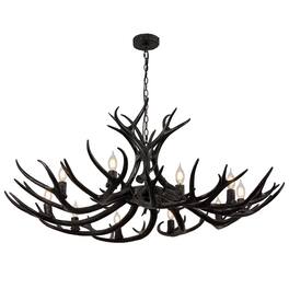 Jonathan Y - Eldora 49" 10-Light Rustic Farmhouse Adjustable Resin Antler LED Chandelier - Black