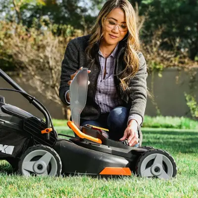 WORX - WG743 40V 17" Walk Behind Lawn Mower with Grass Collection Bag and Mulcher (2 x 4.0 Ah Batteries and 1 x Charger) - Black