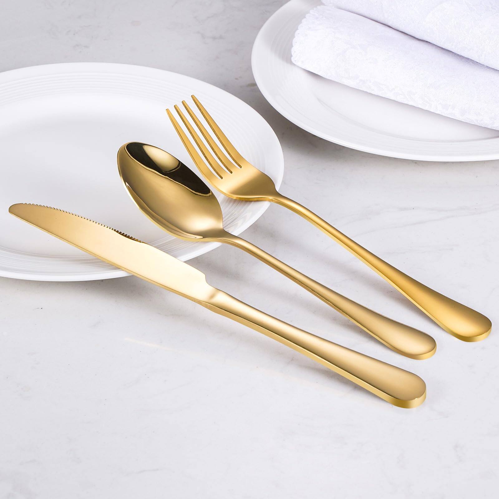 Alt View 2. Dazzed Corner - 24-Piece Gold Silverware Set for 8, Stainless Steel Flatware Cutlery Set - NYK7R9Q.