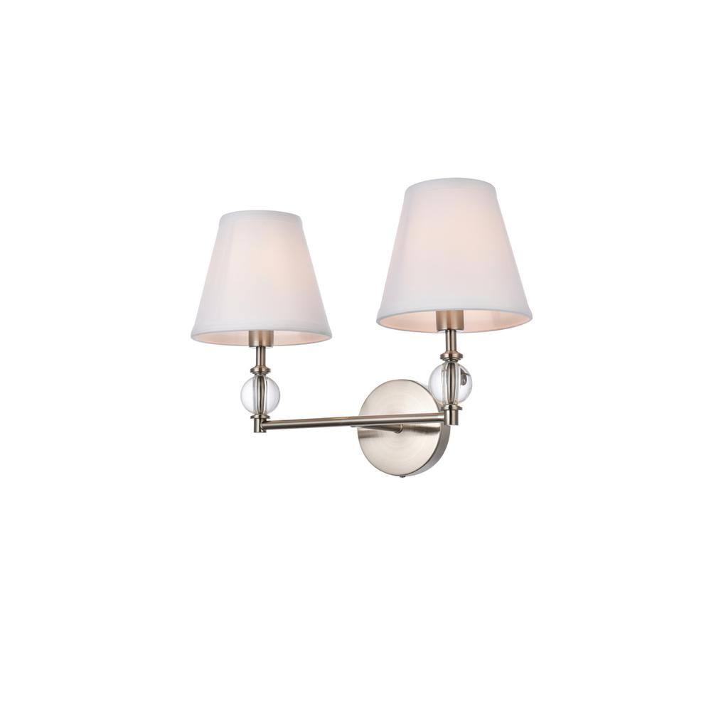 Alt View 2. Living District - Bethany 2 lights bath sconce in satin nickel with white fabric shade - Satin Nickel And White Fabric Shade.
