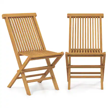 Front. Costway - Costway Patio Chairs Set of 2 with Slatted Seat & Backrest No Assembly Needed for Poolside - Beige.