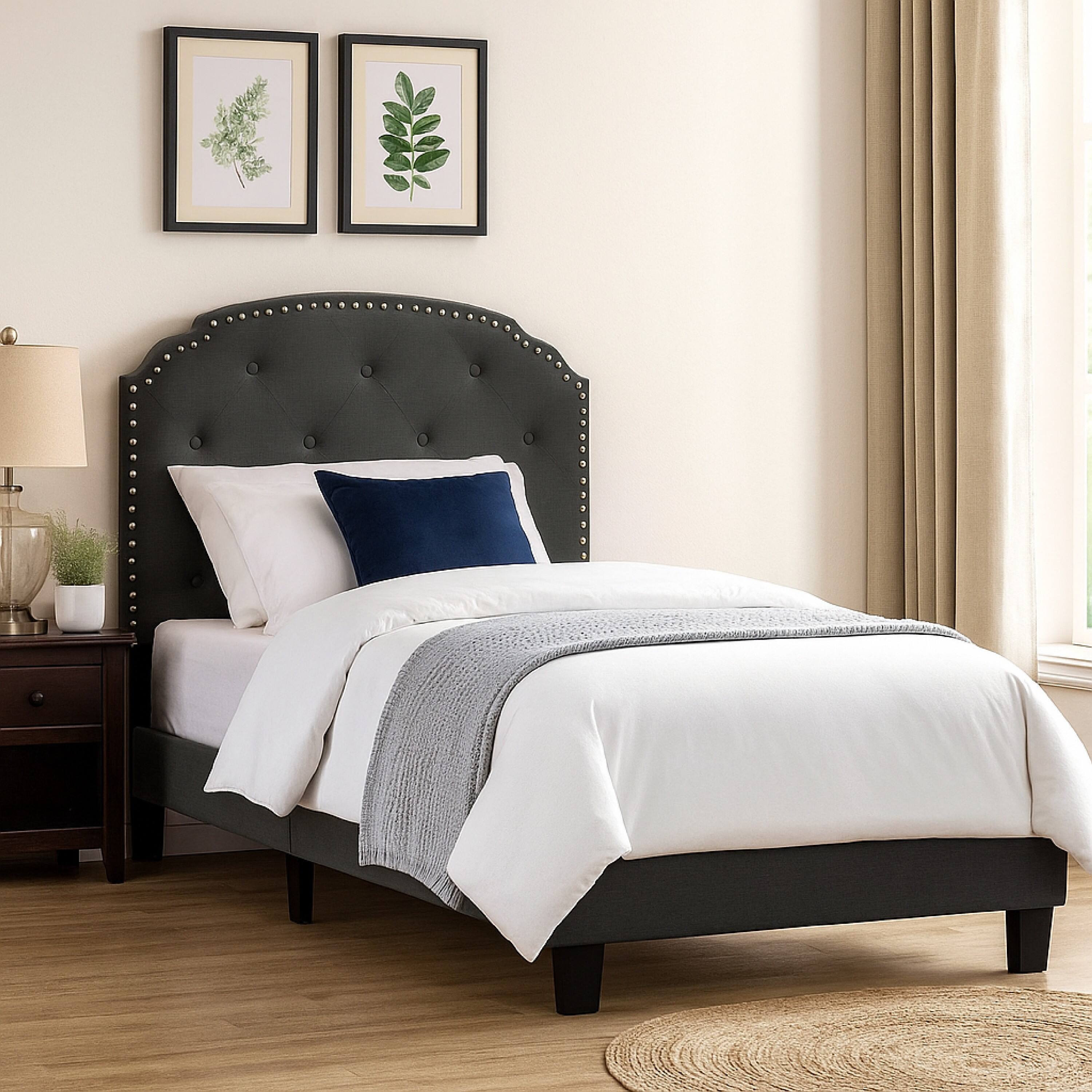 Alt View 5. Manhattan Lane - Twin Bed with Button Tufted Scalloped Headboard - Gray.
