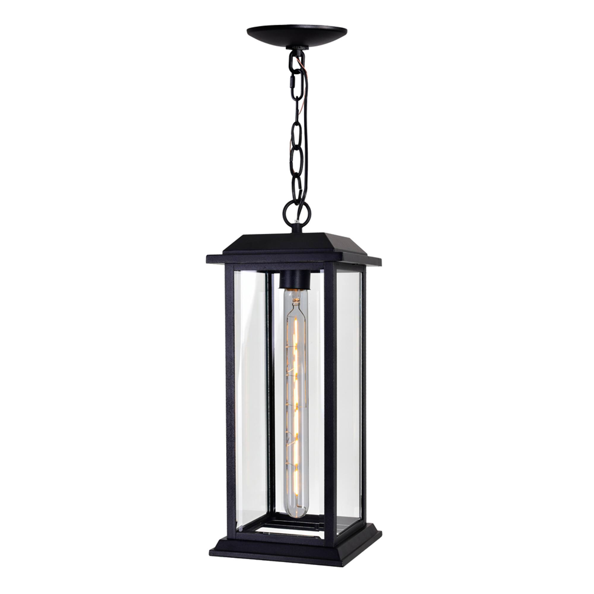 Front. CWI Lighting - Blackbridge 1 Light Outdoor Black Pendant - Black.