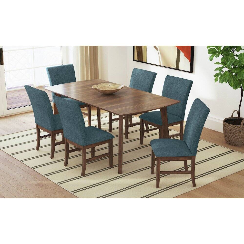 Alt View 2. Picket House Furnishings - Veronica Dining Side Chair with Denim Blue Fabric in Walnut - Walnut.
