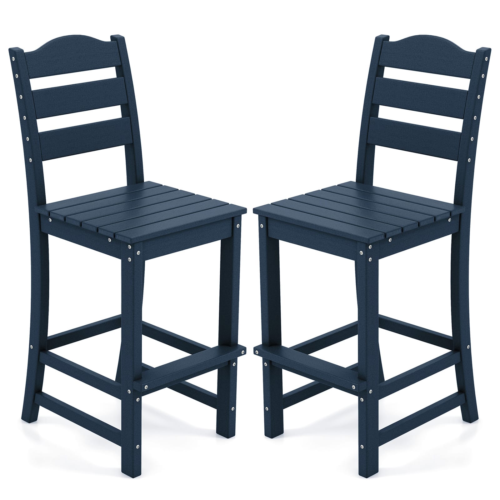 Gymax - Set Of 2 Outdoor HDPE Bar Stool Patio Tall Chair Backrest Footrest All Weather - Navy