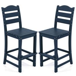 Gymax - Set Of 2 Outdoor HDPE Bar Stool Patio Tall Chair Backrest Footrest All Weather - Navy