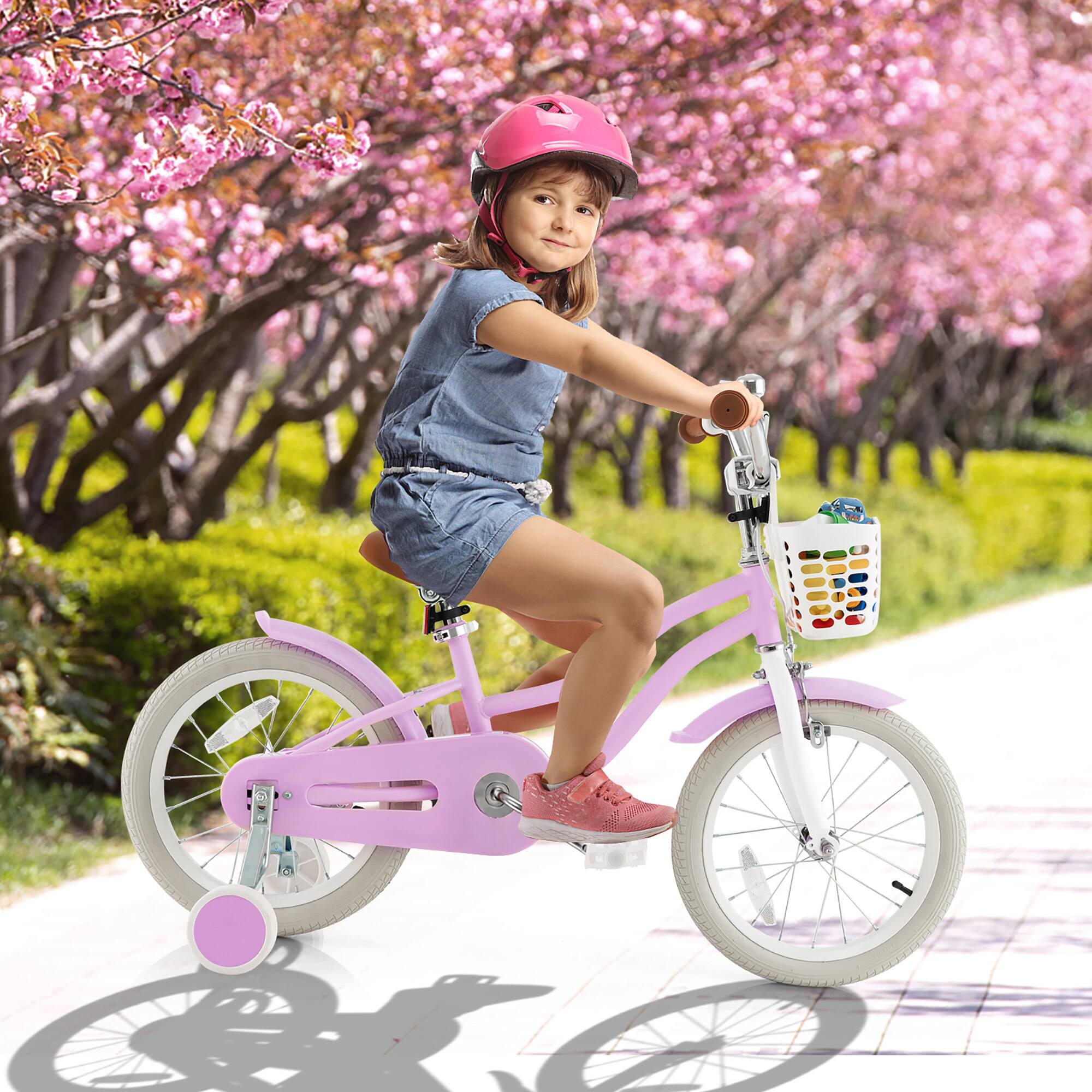 Alt View 8. Gymax - Gymax 16'' Kids Bicycle Children's Training Bicycle w/ Removable Training Wheels & Basket Purple - Purple.