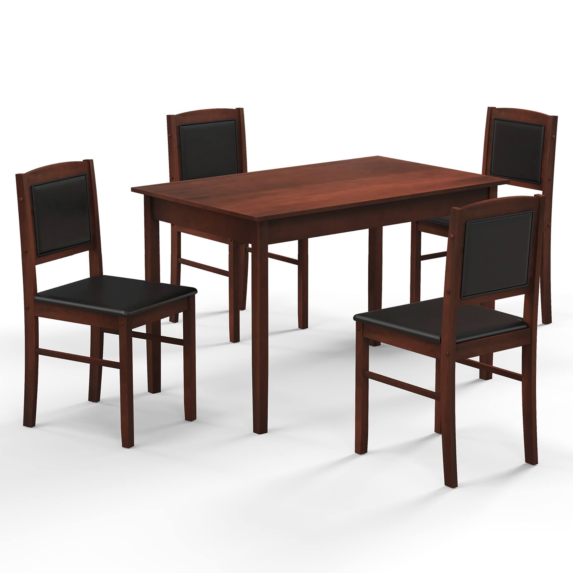 Alt View 8. Gymax - Gymax 5 PCS Dining Table Set for 4 w/Rubber Wood Legs Upholstered Seat Padded Backrest Brown - Brown.